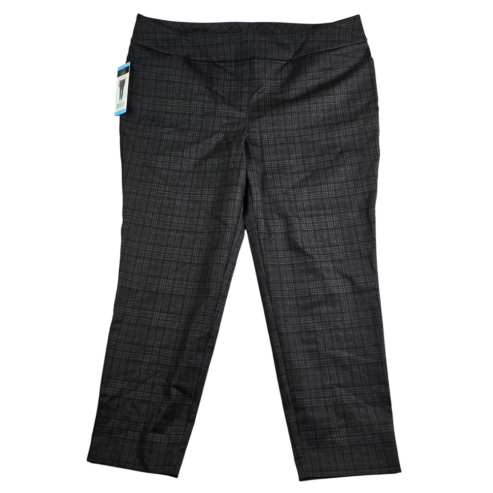 Dalia Plaid Pull On Dress Pants Women 3X Charcoal Mustard Tummy Control Stretch